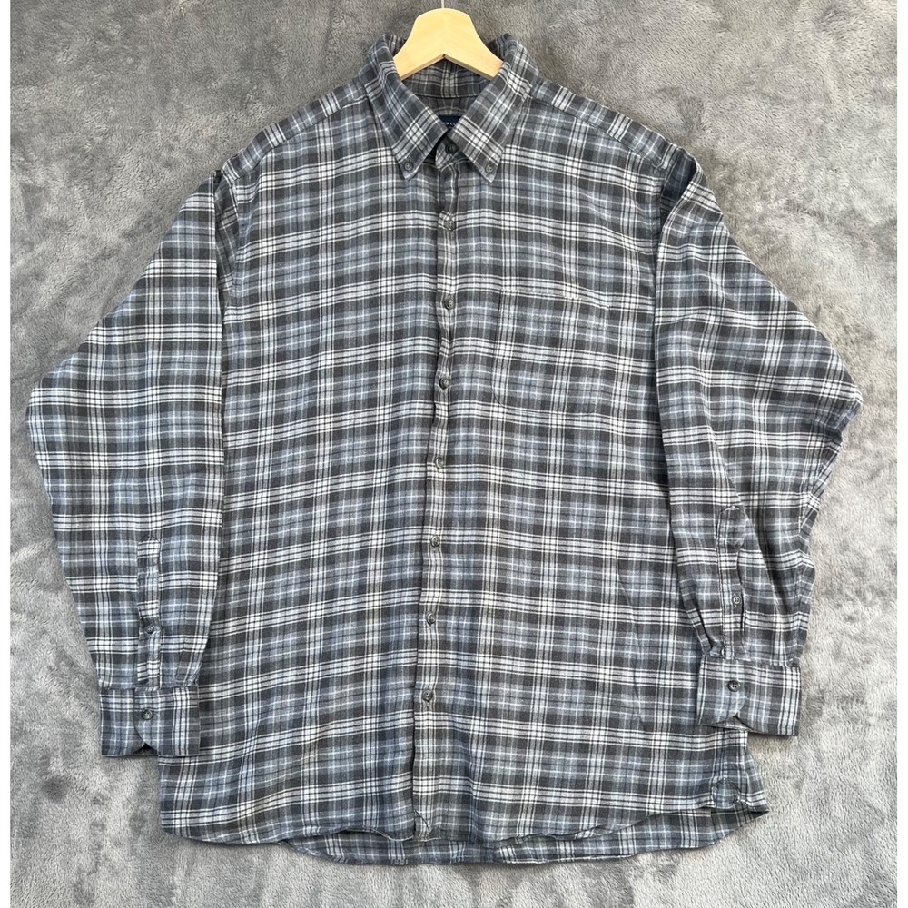 Proper Cloth Flannel Shirt Mens XL 24.5x30 Gray Plaid Cotton Lightweight